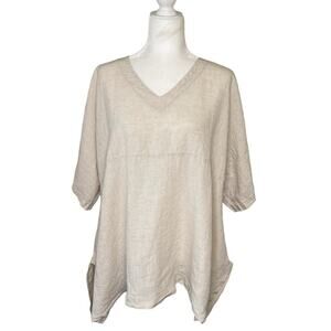 Match Point Linen Kimono Longline Blouse Top Beige S